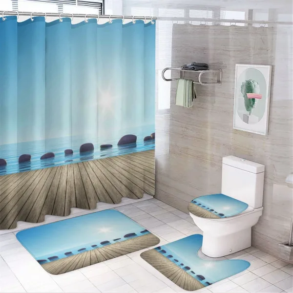 Sky Pier Calm Water Stones on a shower curtain