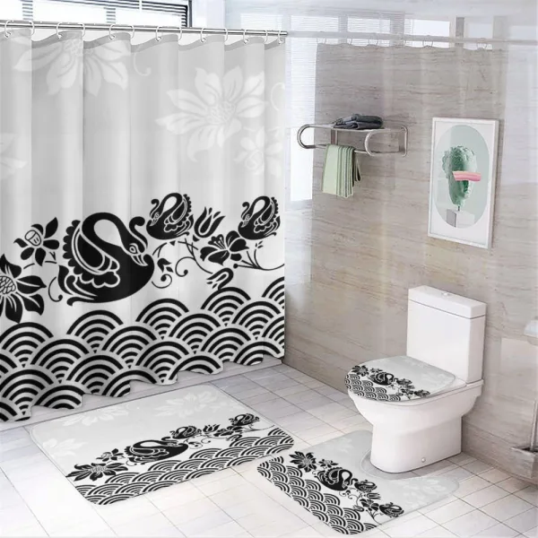 Black Swans and Flowers on a shower curtain