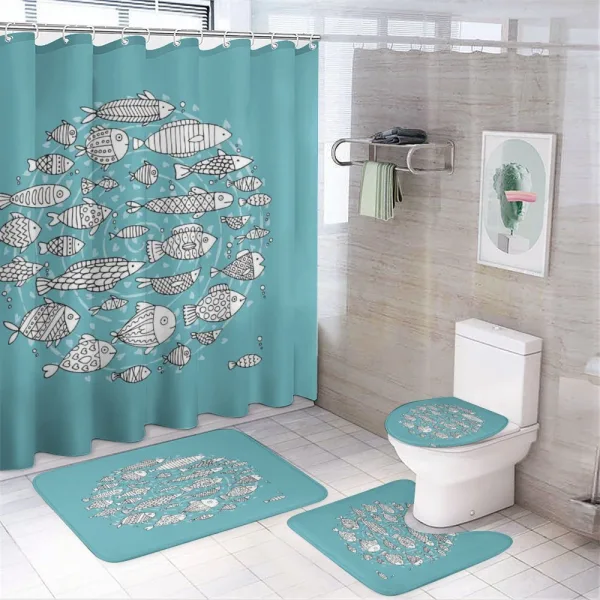Blue and White Doodle on a shower curtain
