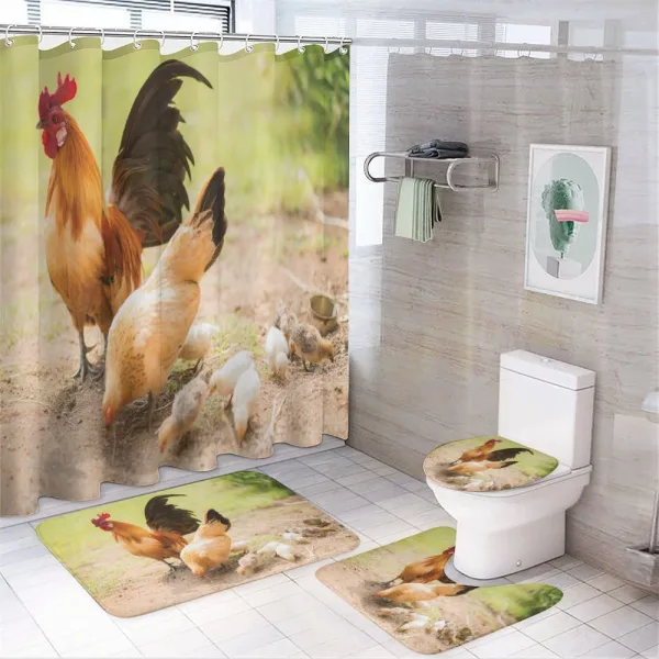 Chicken Family Photo on a shower curtain