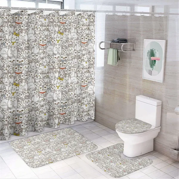 Funny Cat Family Doodle on a shower curtain