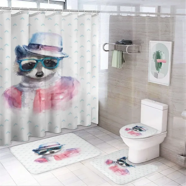 Retro Hipster Raccoon on a shower curtain