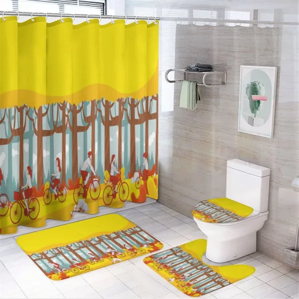Riding Bicycles in Woodland on a shower curtain