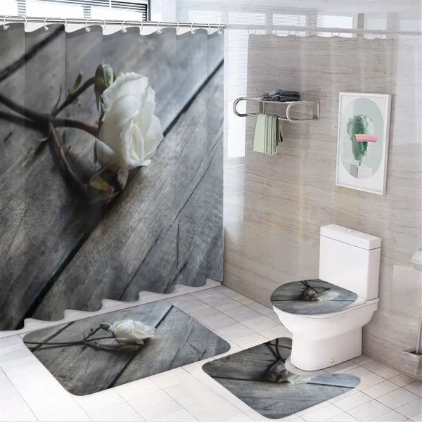 Romantic Flower Rustic Table on a shower curtain