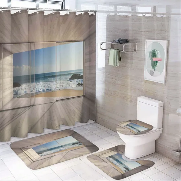 View of Sea Waves Rocks on a shower curtain