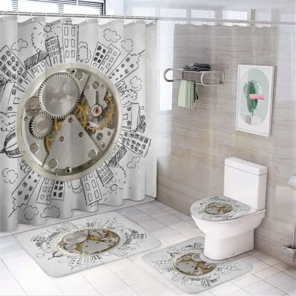 Alarm Clock with Clouds on a shower curtain