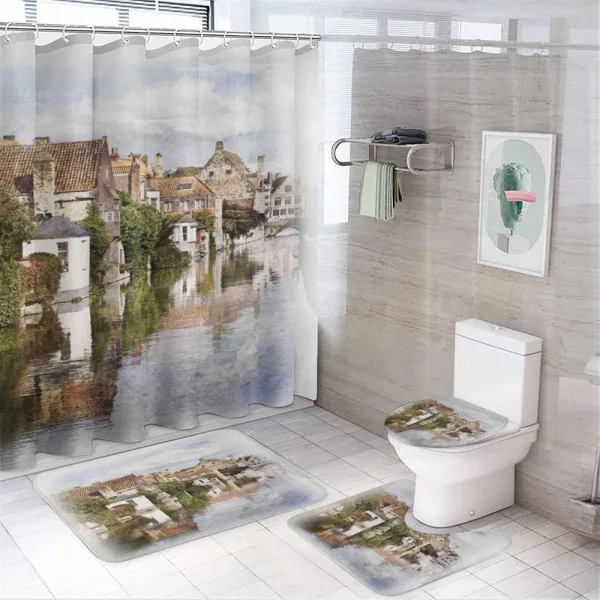 Brugge Canal View on a shower curtain