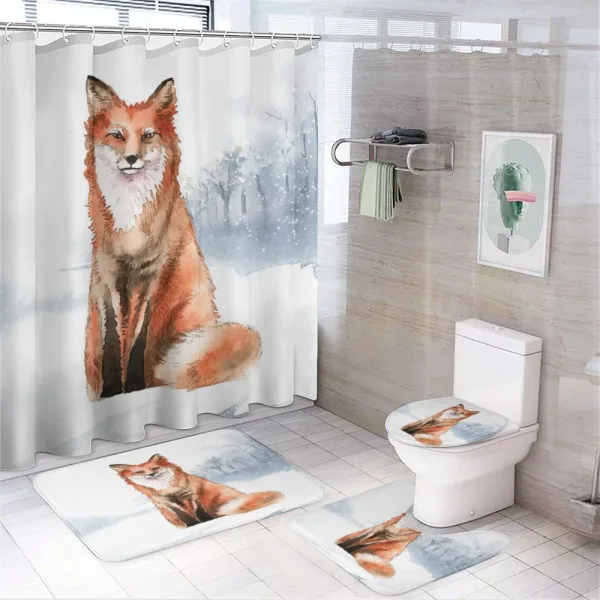 Fine Art Winter Animal Painting on a shower curtain