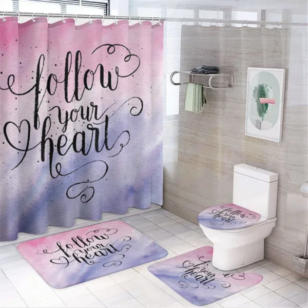 Follow Your Heart Words on a shower curtain