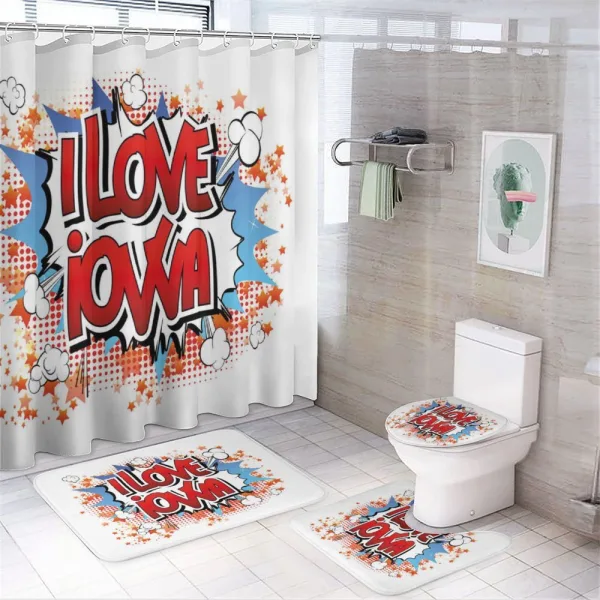 I Love Iowa Comic Book on a shower curtain