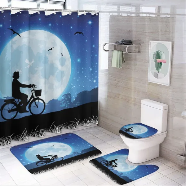 Person Rides Bicycle Night on a shower curtain