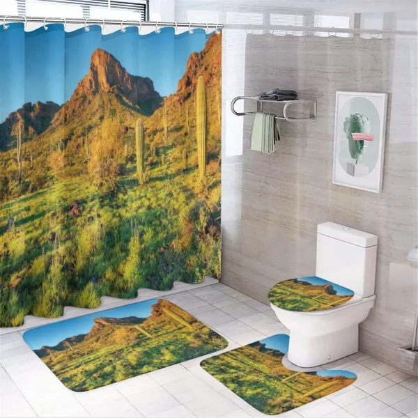 Picacho Peak and Sun on a shower curtain