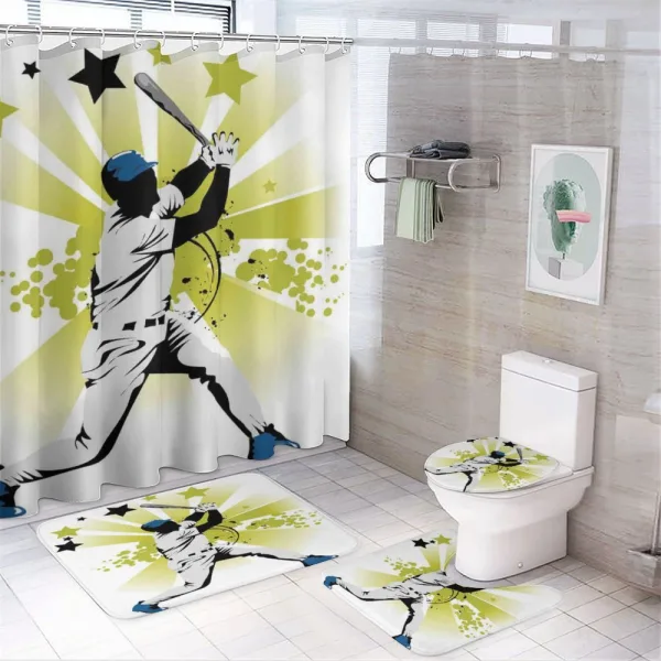 Pitcher Hits the Ball on a shower curtain