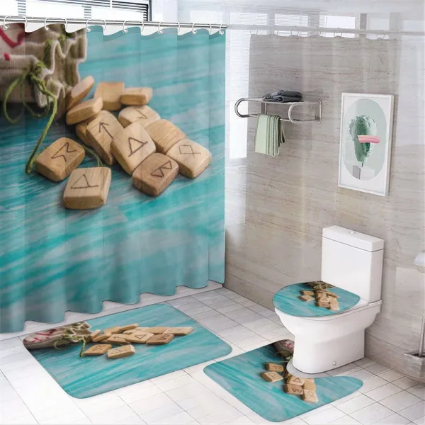 the Image of Wooden Pieces on a shower curtain