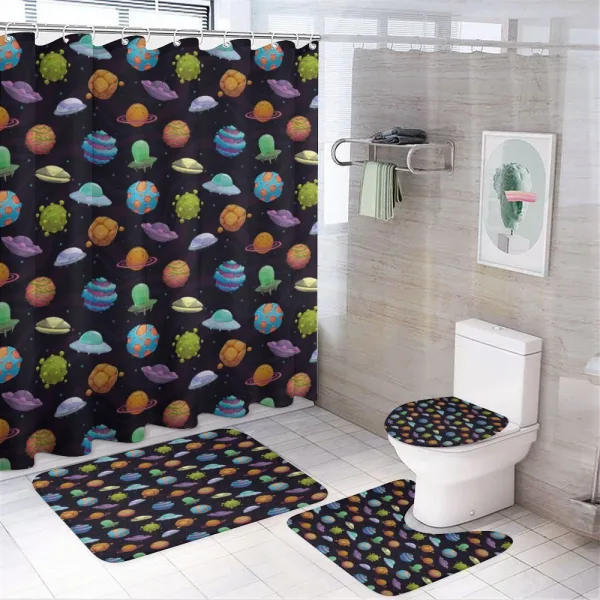 UFOs and Abstract Planet on a shower curtain