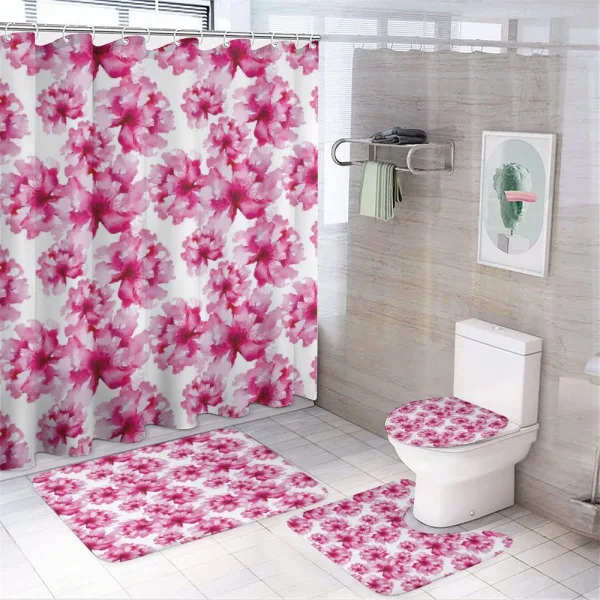 Abstract Peonies on a shower curtain