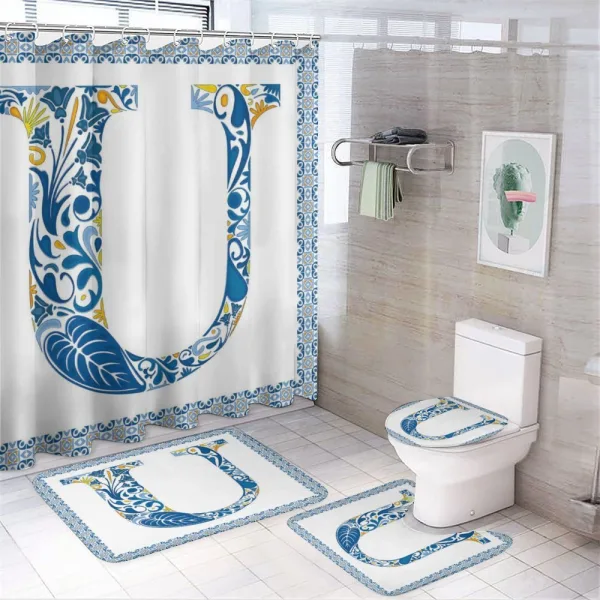 Azulejo Motifs Initial on a shower curtain
