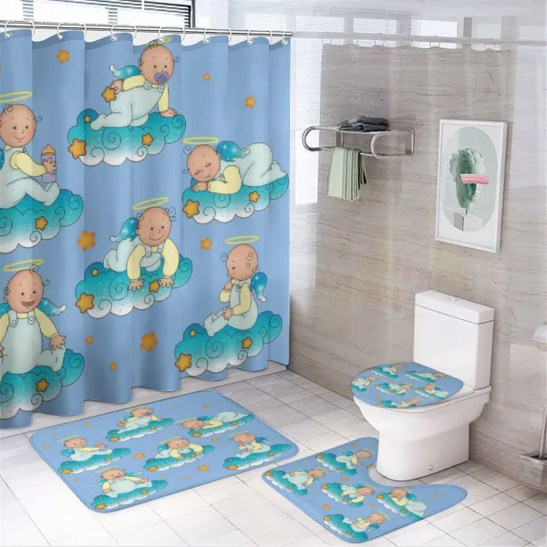 Babies on Clouds in Cartoon on a shower curtain