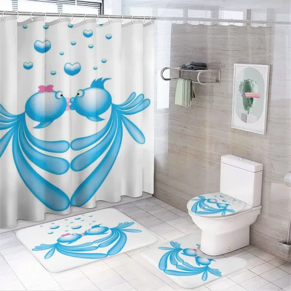 Blue Cartoon Fishes Heart on a shower curtain