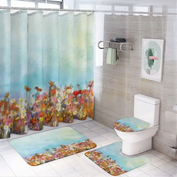 Flower Field Watercolor on a shower curtain