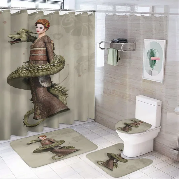 Geisha with Huge Dragon on a shower curtain