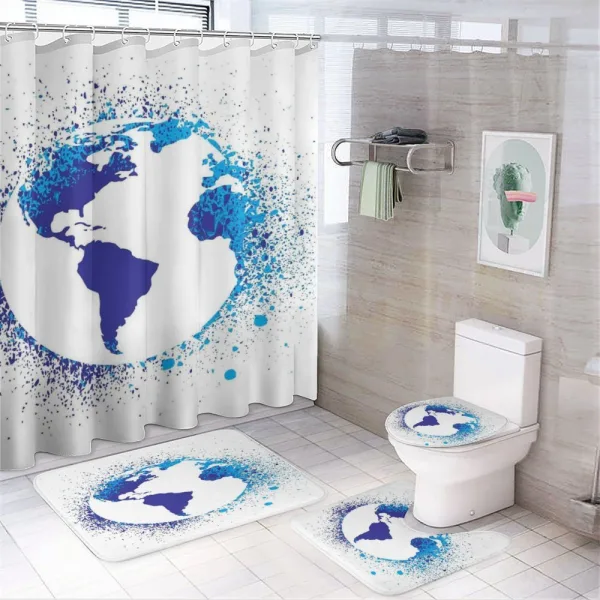 Globe Ink Effect Map on a shower curtain