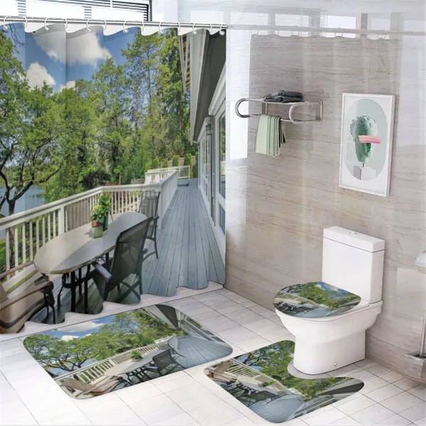 Home Patio Balcony Lake on a shower curtain