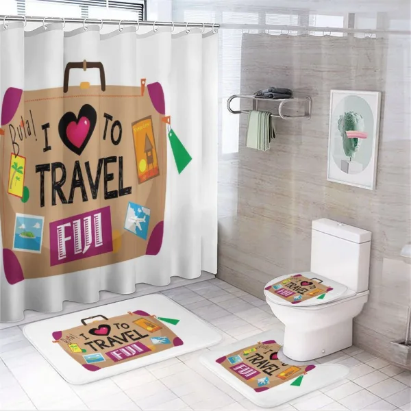 Luggage to Fiji on a shower curtain