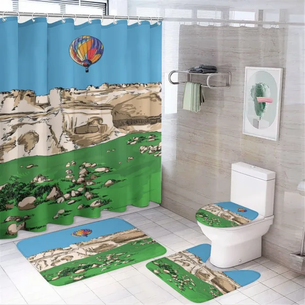 Mountains and Air Balloon on a shower curtain