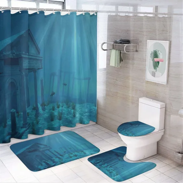 Sun Rays over Ruins Sea on a shower curtain