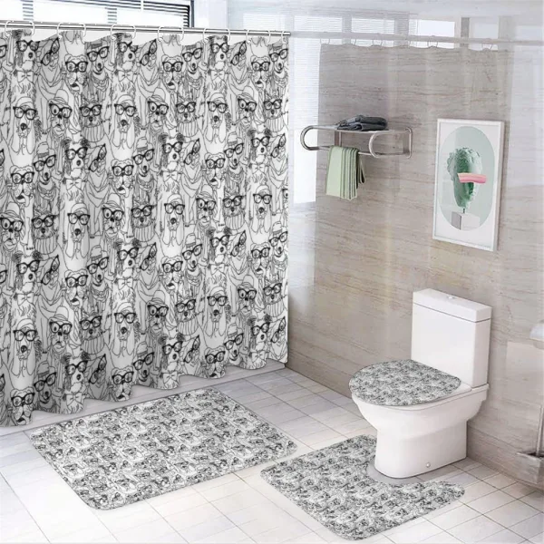 Terrier and Pug on a shower curtain