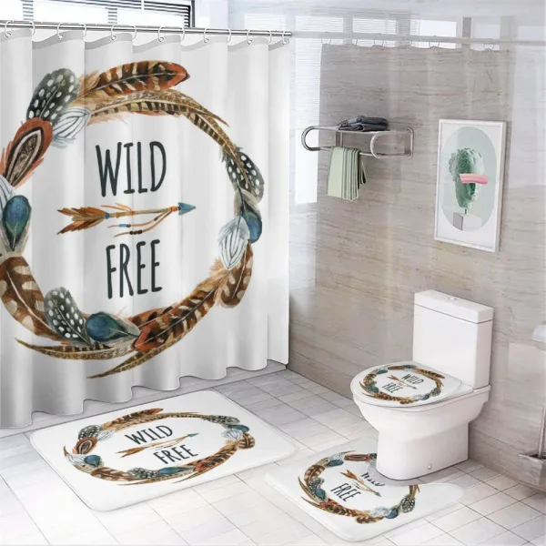 Wreath with Bird Design on a shower curtain