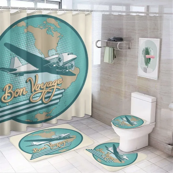 Bon Voyage and Retro Plane on a shower curtain