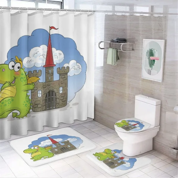 Funny Creature and a Castle on a shower curtain
