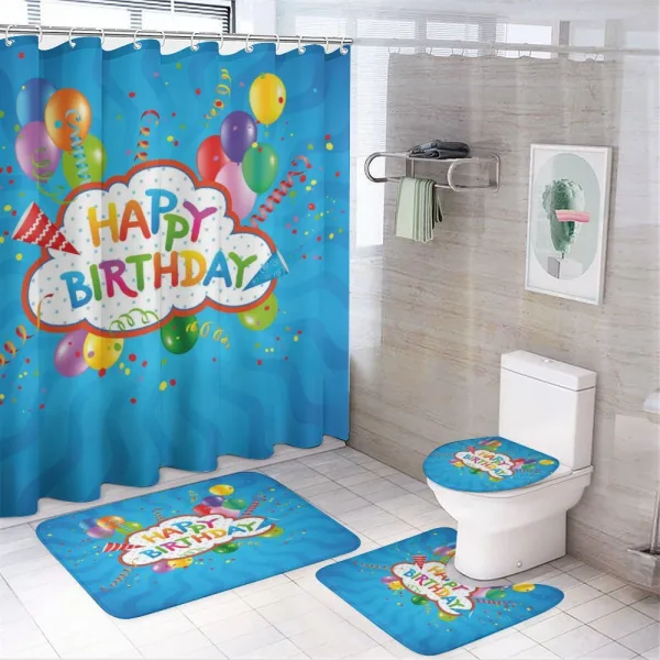 Greeting Text Party Hats on a shower curtain