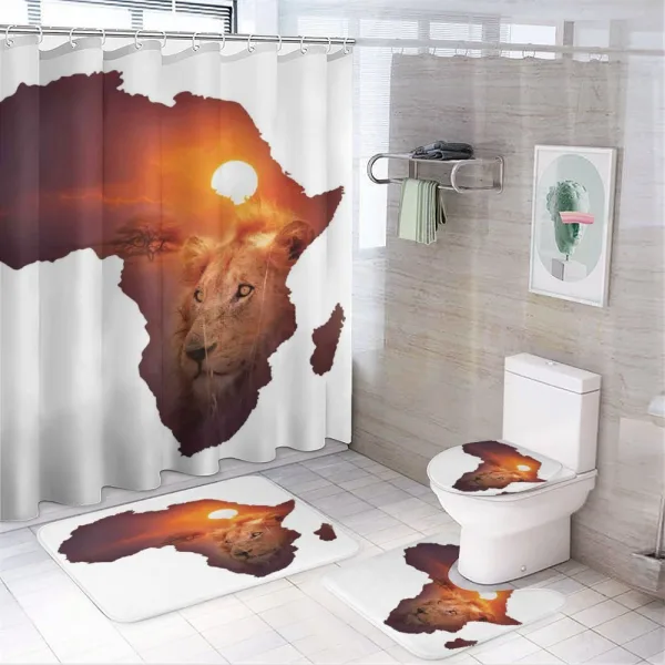 Lion and African Map Sunset on a shower curtain