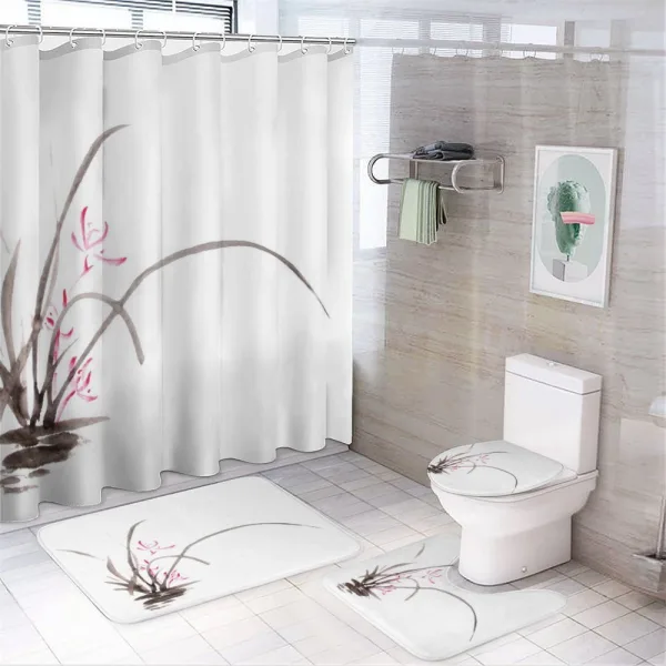 Traditional Ink Orchid on a shower curtain