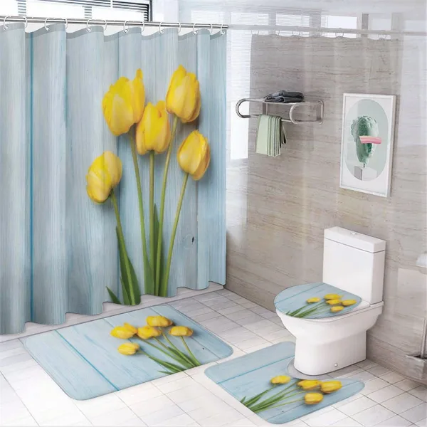 Yellow Flowers Rustic on a shower curtain