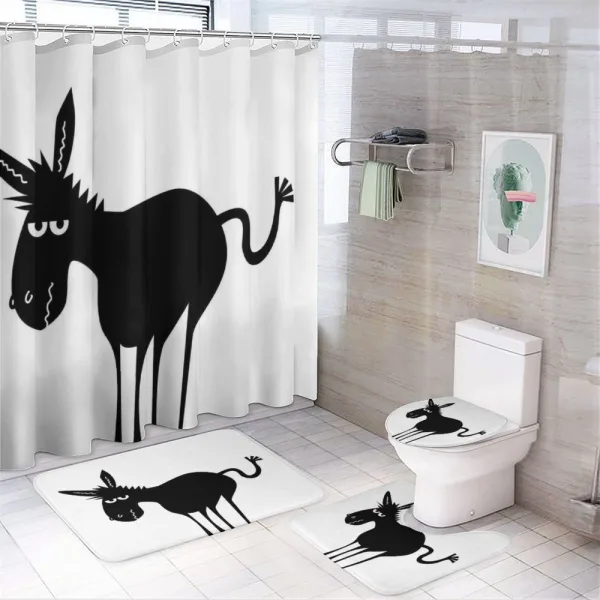 Black Fun Mascot Silhouette on a shower curtain