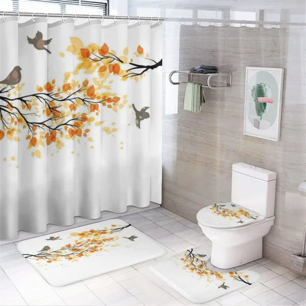 Flying Birds and Leaves on a shower curtain