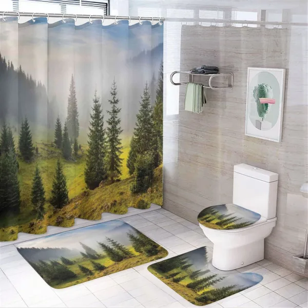Green Trees on Meadow on a shower curtain