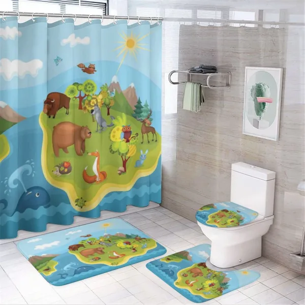 Happy Planet Mountains on a shower curtain