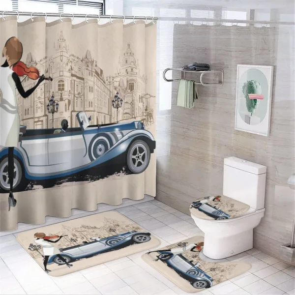 Street Musician Retro on a shower curtain