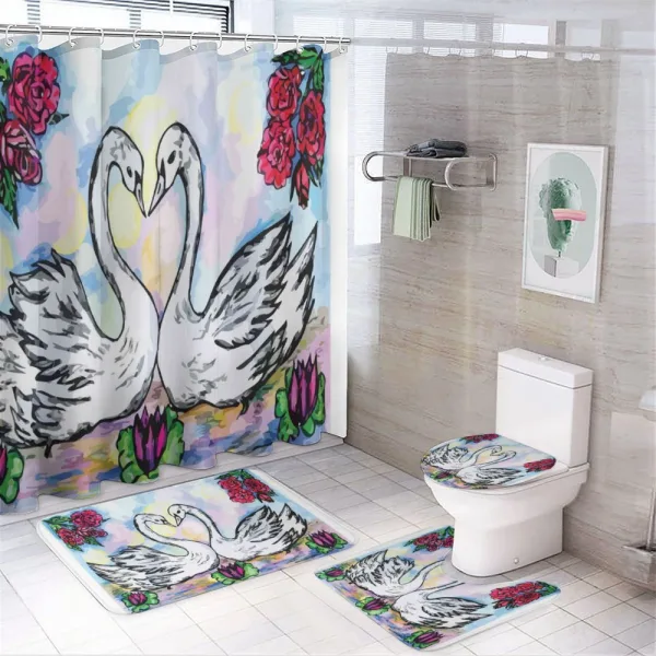 2 White Swans in Lake on a shower curtain