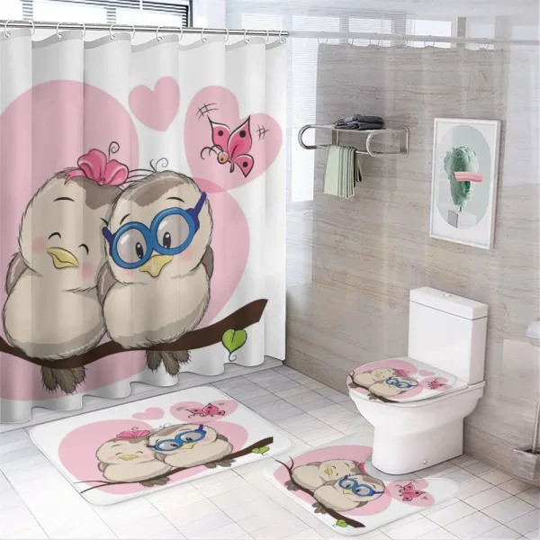 Cartoon Birds Valnetine on a shower curtain