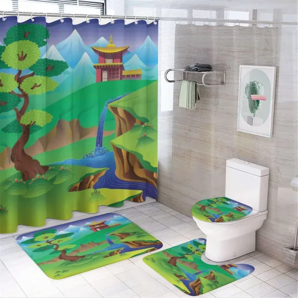 Cartoon Chinese Forest on a shower curtain