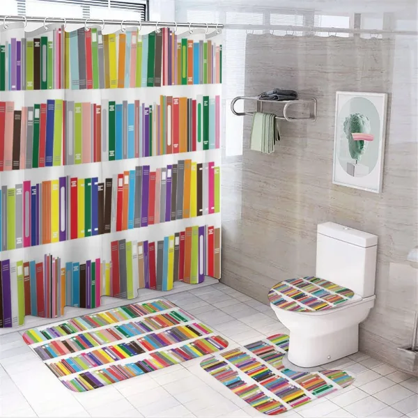 Colorful Doodle of Books on a shower curtain
