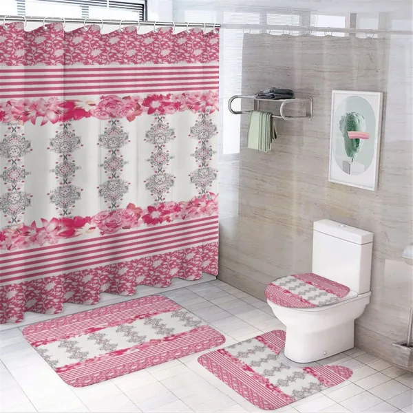 Damask and Ladybugs on a shower curtain