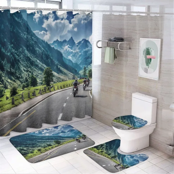 Motorcyclist on Road on a shower curtain