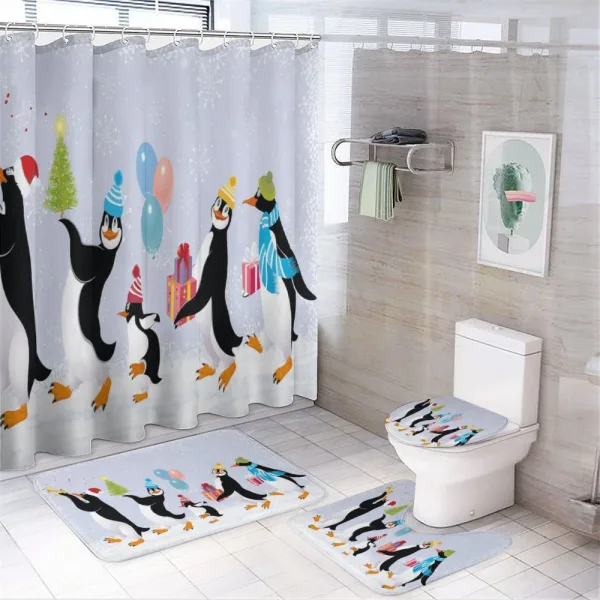 Penguins in Caps on a shower curtain